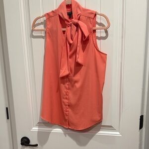 Sleeveless Tie-Neck Blouse - Coral